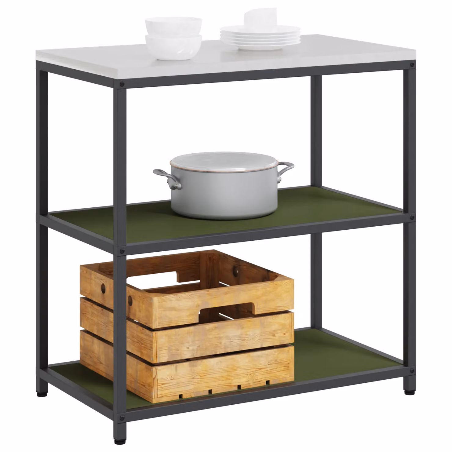 Berkfield Home Kitchen Storage Shelf in Matt Olive Green Steel – 3