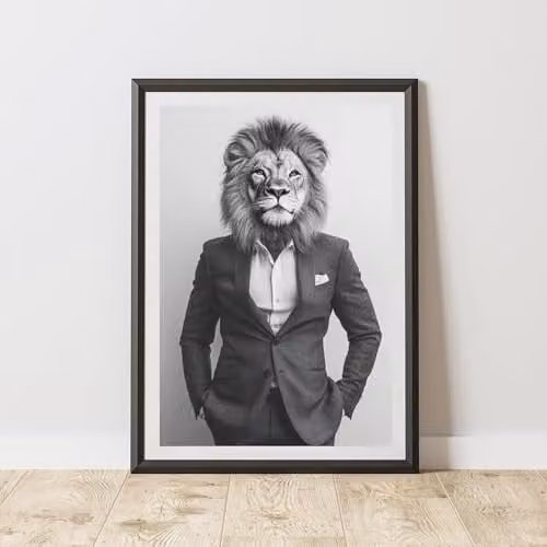 60 Second Makeover Lion Wearing A Suit Illustration Paper Poster, Multicolour, A4