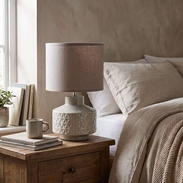 Orsina Table Lamp with Grey Ceramic Base and White Fabric Shade – 2