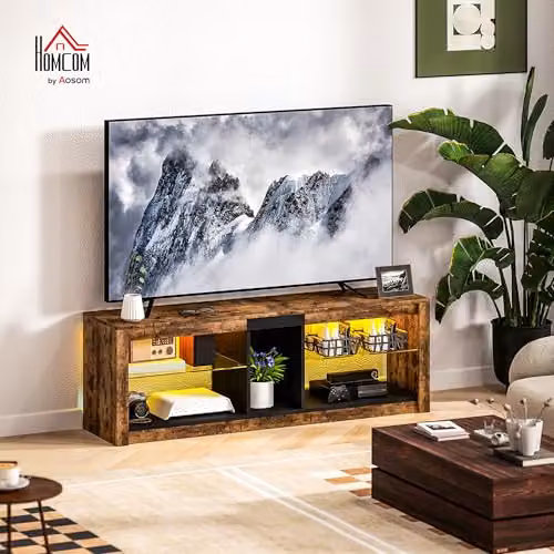 HOMCOM TV Stand Cabinet with LED Lights for TVs up to 65 inches, Rustic Brown, W/D/H: 140 x 35 x 47 cm – 2