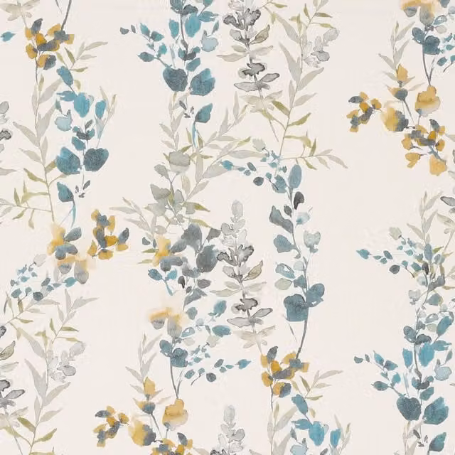 ANTE DECOR Arlene Modern Floral Cotton Fabric in Teal and Petrol Blue