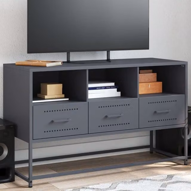 Berkfield Home Industrial Metal TV Cabinet in Anthracite and Black, W: 100.5 cm, D: 39 cm, H: 60.5 cm