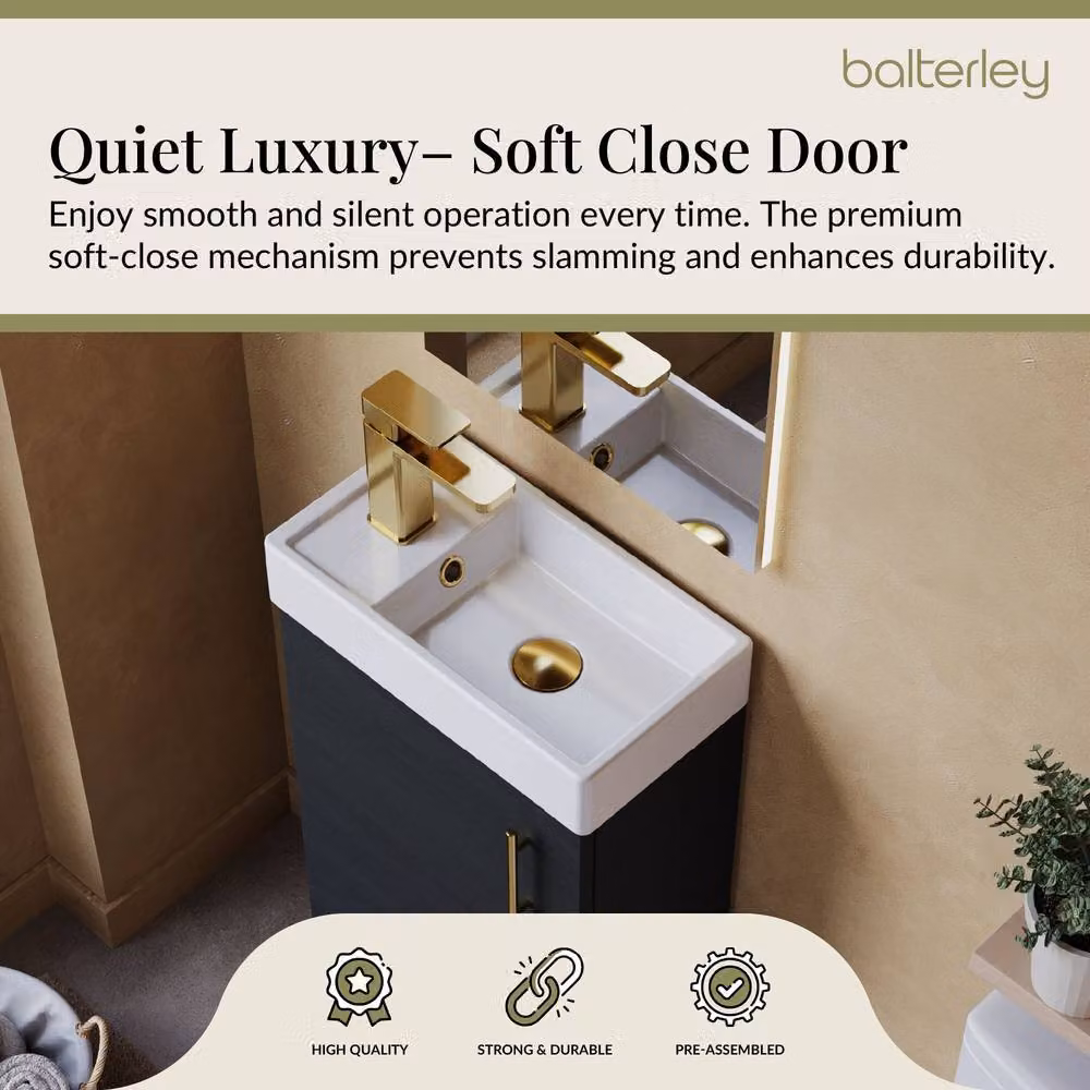 Balterley Floor Standing Vanity Basin in Black with Brushed Brass Handle, Width: 40 cm – 3