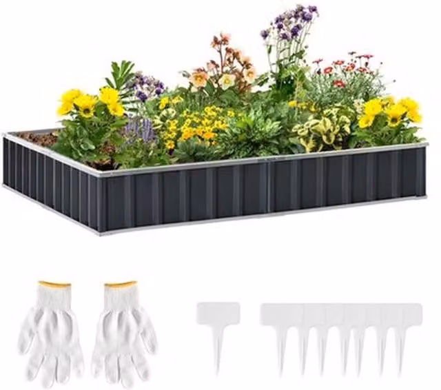 NESTLUNE Metal Raised Garden Bed in Grey, W/D/H: 90 x 90 x 30 cm