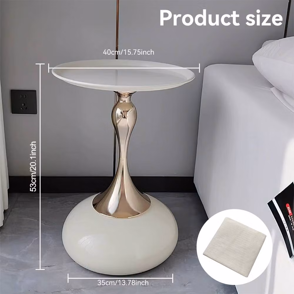 FORGEVIO Modern Round Coffee Table and Nightstand in White and Gold with Glossy Composite Top – 2