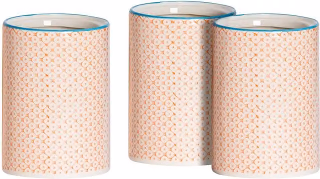 Nicola Spring Hand-Printed Ceramic Kitchen Utensil Holders, Orange, Pack of 3