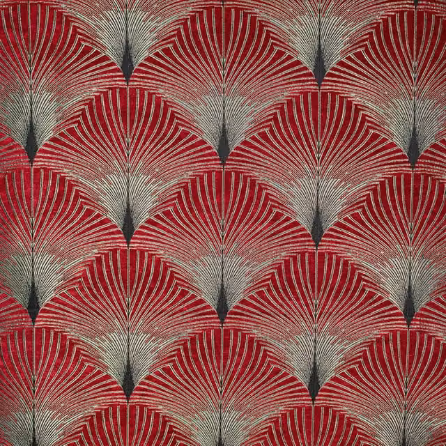 Fibre Naturelle New York Graphic Art Deco Red Chenille Fabric Panel