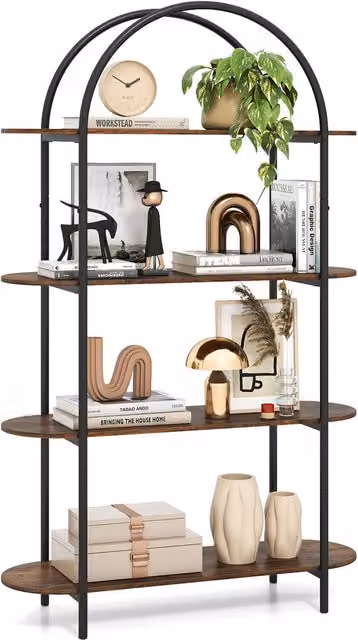 COSTWAY 4-Tier Industrial Open Bookcase in Matt Metal