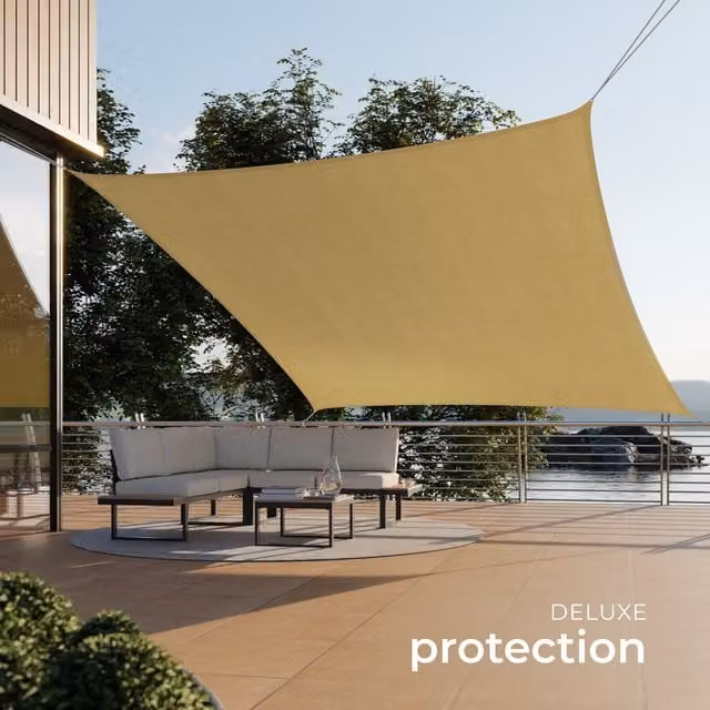 tectake Triangular Shade Sail with UV Protection UPF 50, Water-Repellent, Beige, 360 cm