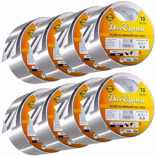 Deco Express Silver Aluminium Foil Insulation Tape, Width: 4.5 cm, 8 Rolls of 10 m – 1