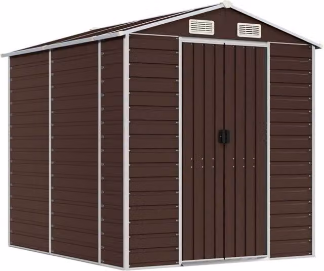 Berkfield Home Brown Galvanised Steel Garden Shed with Side Vent W/D/H: 191 x 215 x 198 cm – 1