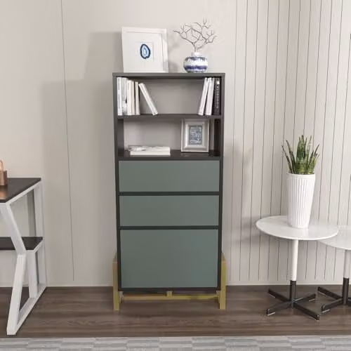 DECOROTIKA Utopia Bookcase with 3 Cabinets and 2 Shelves, Black and Green, W/D/H: 60.0 x 33.0 x 137.0 cm – 1