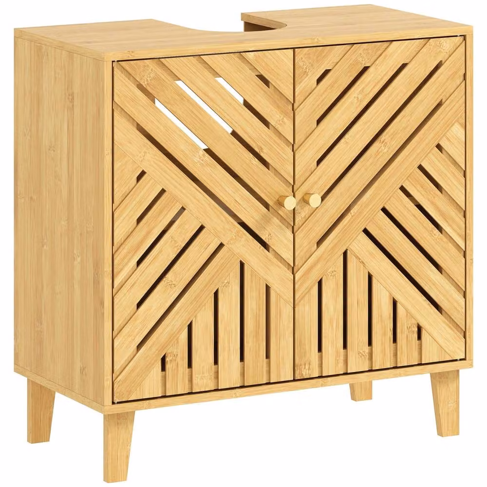 Wyld Haus Limifi Bamboo Under Sink Bathroom Cabinet with Adjustable Internal Shelves in Natural Brown – 2