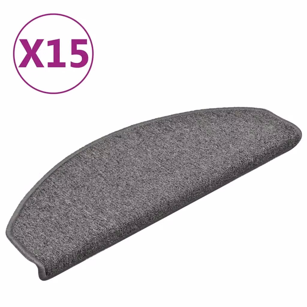 Berkfield Home Self-Adhesive Carpet Stair Treads, 15 Pieces, Dark Grey, W: 65 cm, D: 24 cm, H: 4 cm – 2