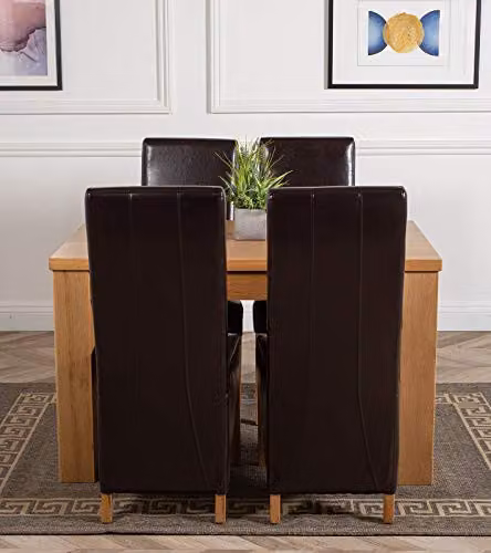 Thats Furniture Dakota Oak Dining Table and 4 Lola Brown Leather Chairs Set, W: 127 cm, D: 82 cm, H: 77 cm – 2
