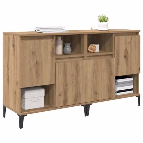 vidaXL Set of 2 Modern Sideboards in Brown Artisan Oak, W/D/H: 60 x 35 x 70 cm