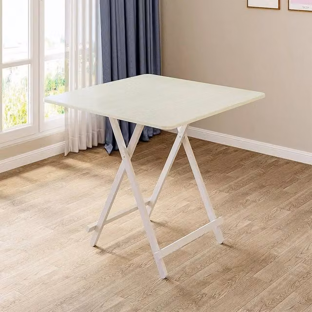 KORVIXA Beige Wooden Square Folding Dining Table for Garden and Balcony, W/D/H: 100 x 100 x 100 cm – 1