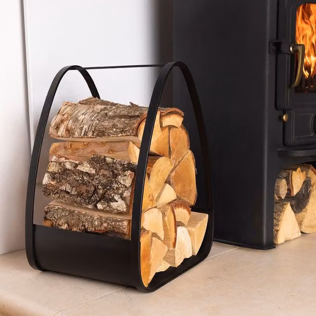 Charles Bentley Larch Log Holder with Solid Metal Base in Matte Black Finish – 1