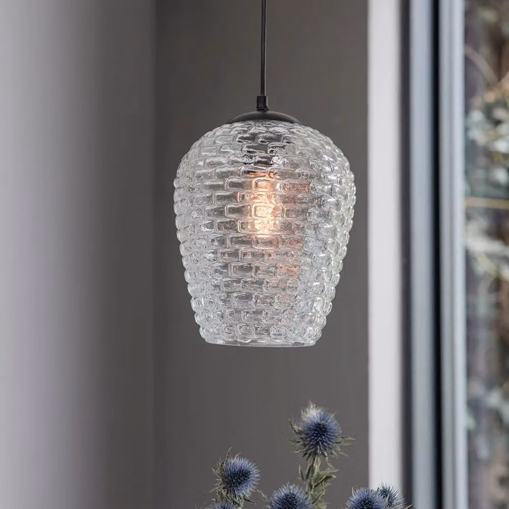 Atkin & Thyme Hive Glass Pendant Light in Transparent and Black