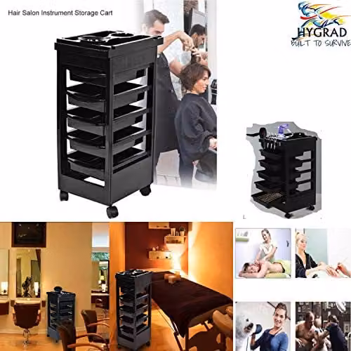 HYGRAD 6 Tier Black Salon Trolley for Hairdresser Accessories and Essentials – 9