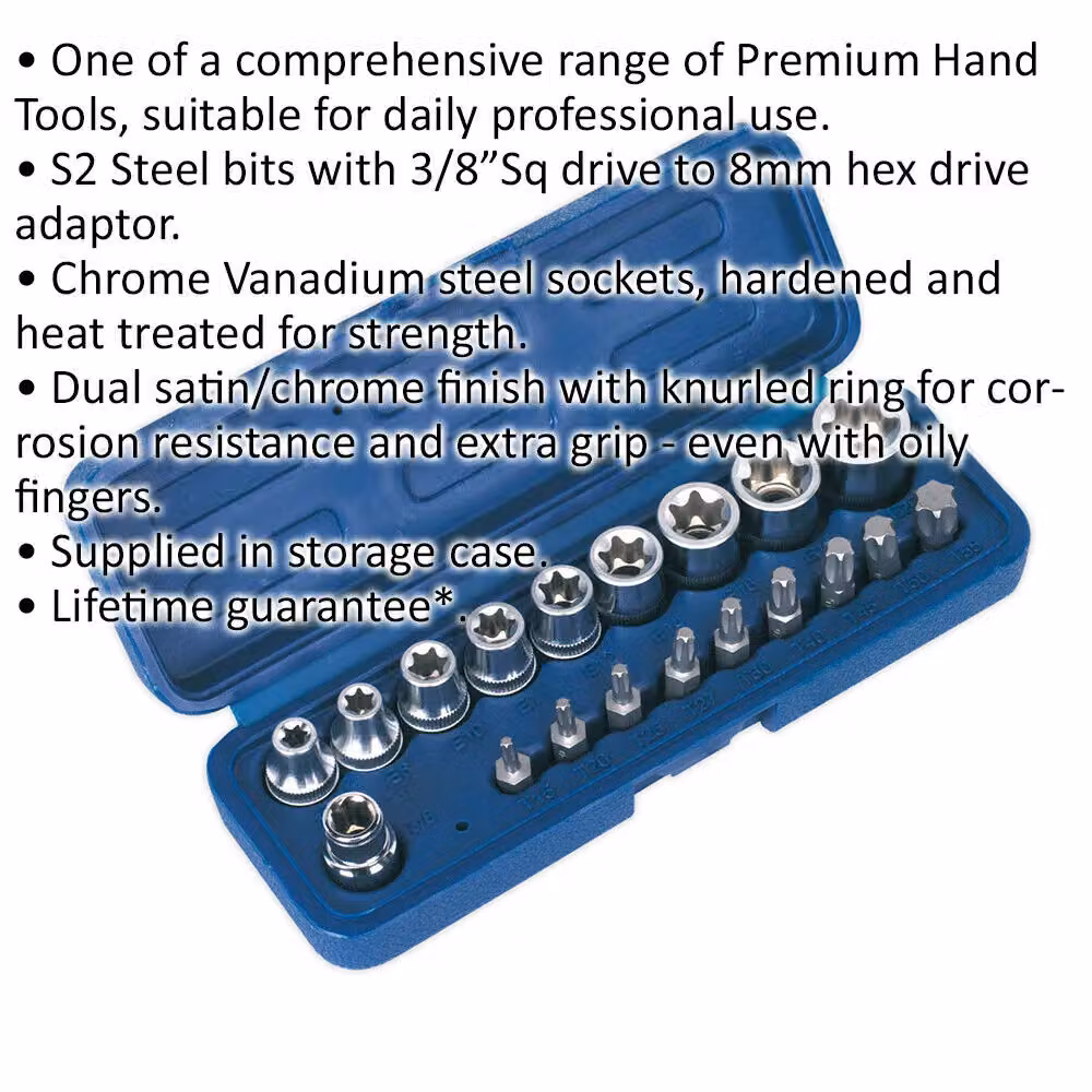 Loops 19pc TRX Star Socket and Hex Bit Set, 3/8 inch Square Drive, Chrome Vanadium and Stainless Steel, Multicolour – 2