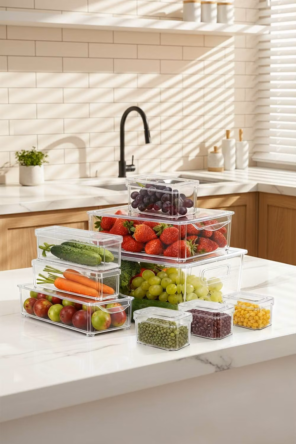 Living and Home Set of 9 Stackable Transparent Acrylic Fridge Organiser Storage Boxes – 3