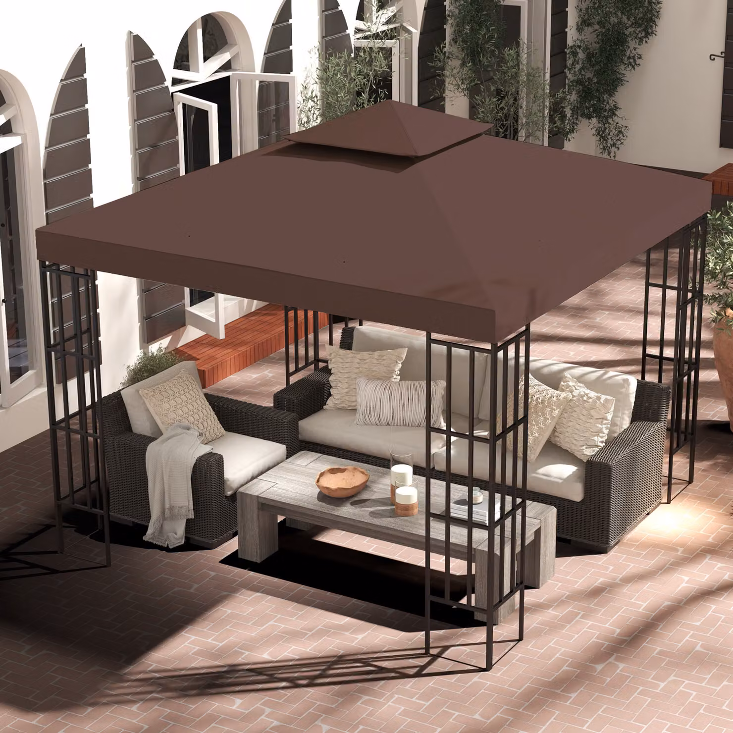 Outsunny Coffee Brown Polyester Gazebo Replacement Canopy Cover, 3 x 3 m – 2