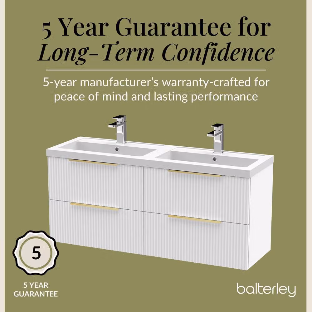 Balterley Fluted Front Wall Hung 4 Drawer Vanity Basin Unit, Satin White, W: 120 cm – 2