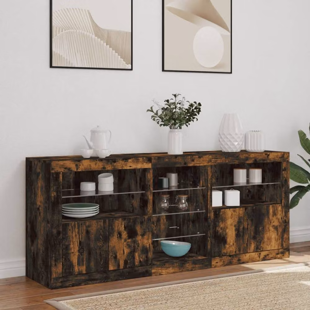 Berkfield Home Modern Smoked Oak Sideboard with Integrated LED Lights in Brown, W/D/H: 162 x 37 x 67 cm – 4