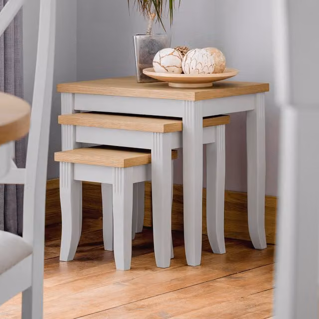 Julian Bowen Davenport Nest of 3 Side Tables in Grey and Oak