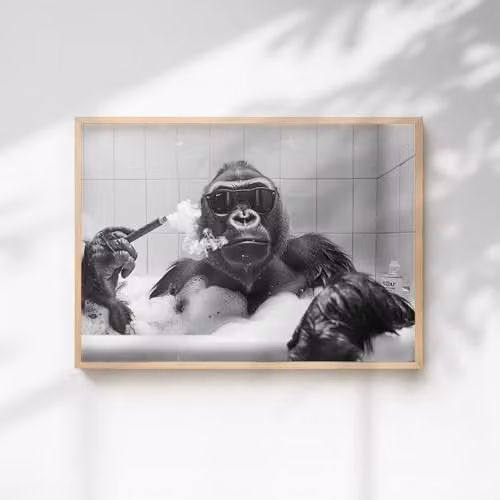 60 Second Makeover Gorilla Smoking A Cigar In The Bath Animal Print Paper Poster, A3