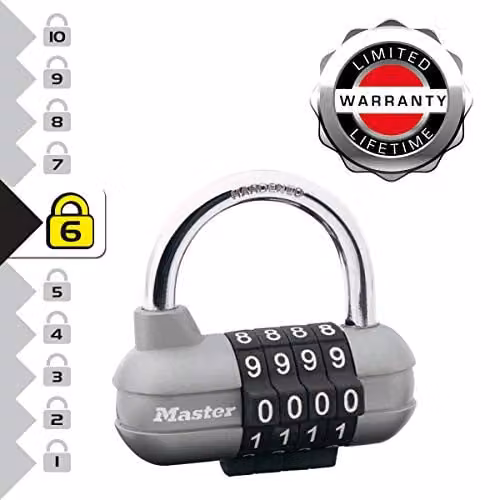 Master Lock Pro Sport 4-Digit Combination Steel Padlock, Silver and Grey, W/D/H: 5.9 x 6.4 x 2.6 cm – 3