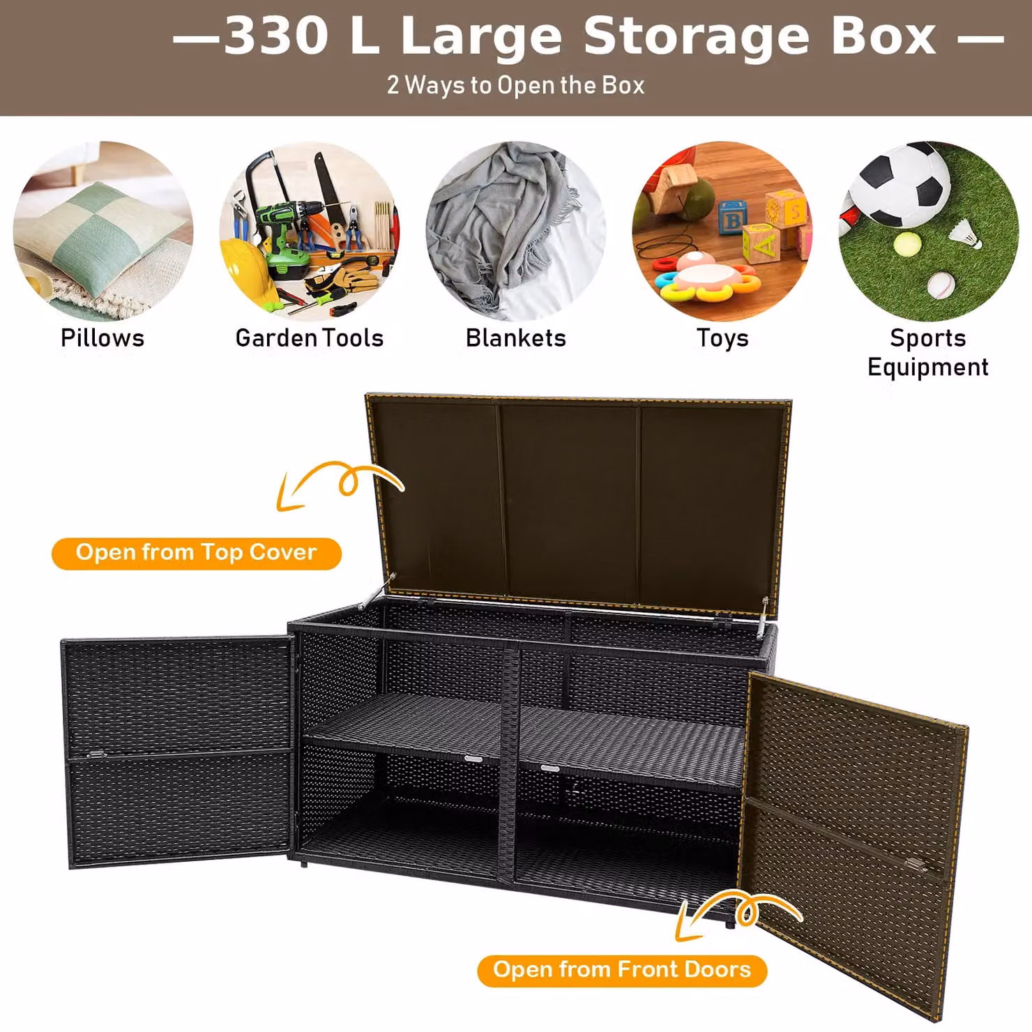 Costway Outdoor PE Wicker Garden Storage Box in Black, 330L – 2