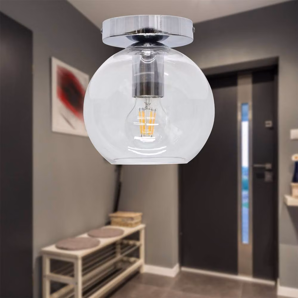 First Choice Lighting Barnum Chrome Ceiling Light Fitting with Transparent Glass Sphere – 2