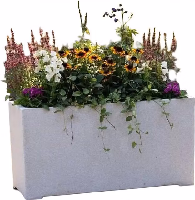 Primrose Poly Terrazzo Stone White Trough Outdoor Planter Tub, White