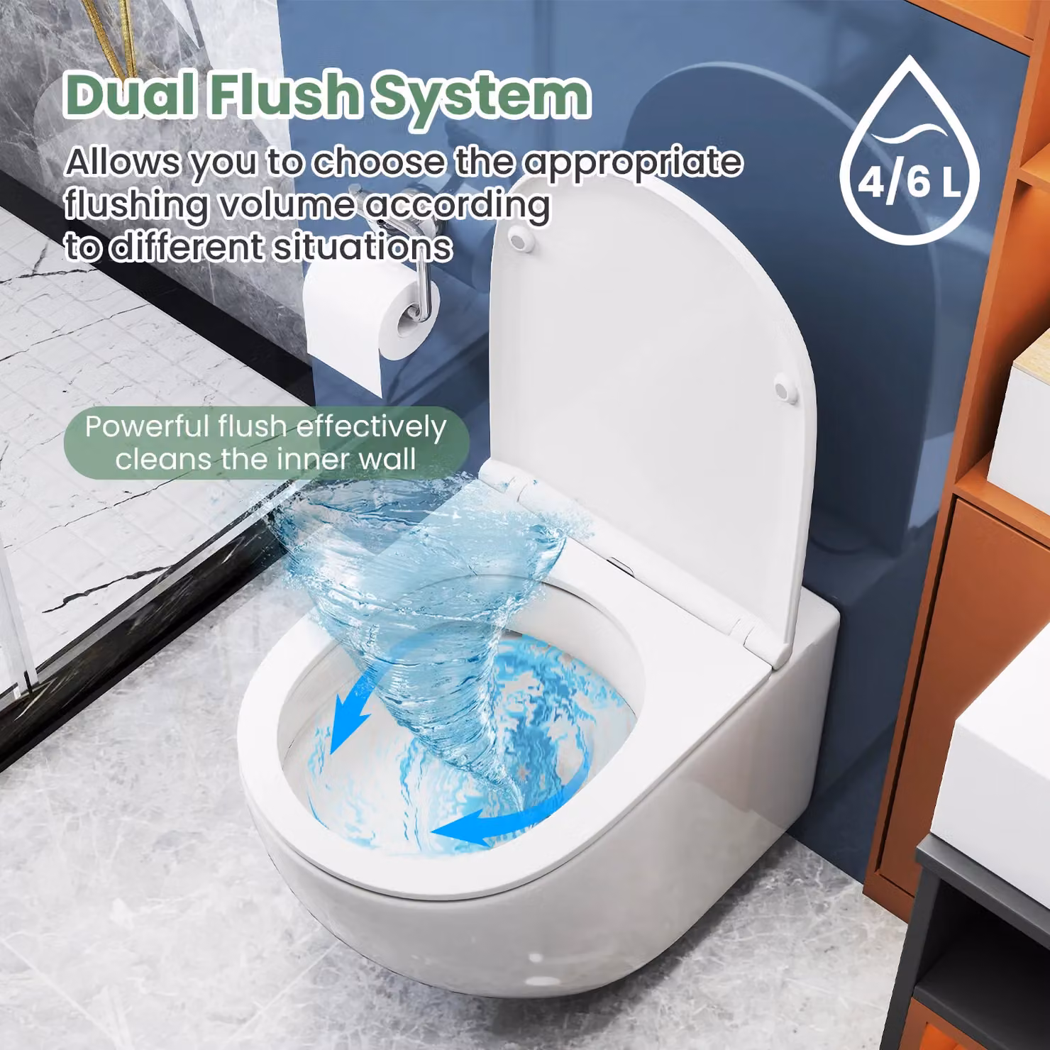 Gymax White Ceramic Wall-Mounted Rimless Toilet Bowl with Soft-Close Seat and Lid, W: 36.0 cm, D: 52.5 cm – 3