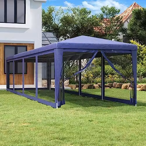 vidaXL Party Tent with 10 Mesh Sidewalls in Blue, HDPE and Metal, W/D/H: 12 x 3 x 2 m – 2
