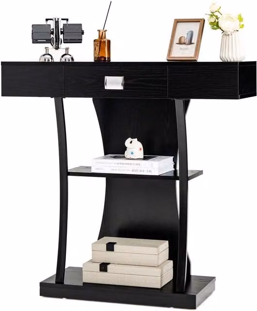 Costway T-Shaped Narrow Console Display Table in Black