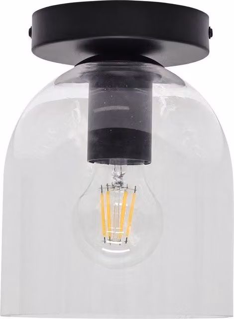First Choice Lighting Belten Black Ceiling Light Fitting with Transparent Glass Cloche