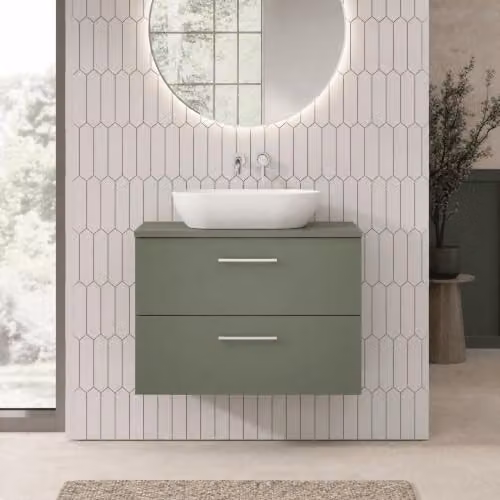 Balterley Modern Wall Hung 2 Drawer Bathroom Vanity Unit with Worktop, Green, W/D/H: 80.0 x 39.0 x 53.9 cm – 3