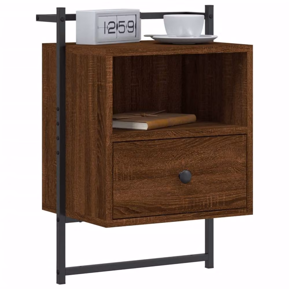 Berkfield Home Wall-mounted Bedside Cabinet in Brown Oak, W: 40 cm, D: 30 cm, H: 61 cm – 3