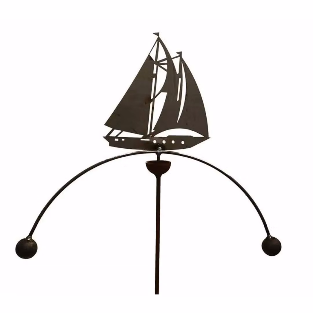 Poppyforge Sailing Boat Wind Rocker Double in Brown Steel, W54 x H148.5 cm – 2