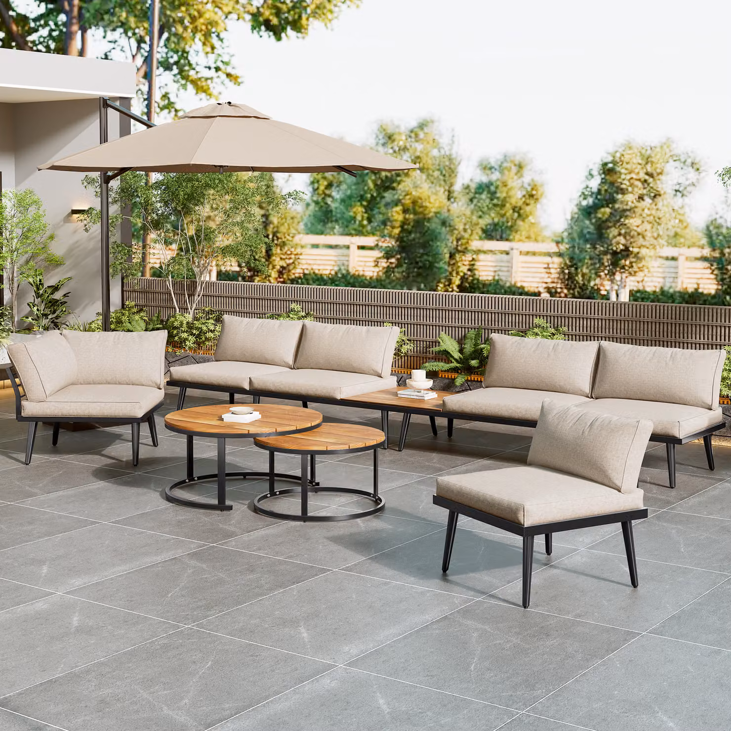 Aosom UK Modular L-Shape Garden Sofa Set in Grey with Washable Removable Cushion Covers, W/D/H: 160 x 64 x 75 cm – 3
