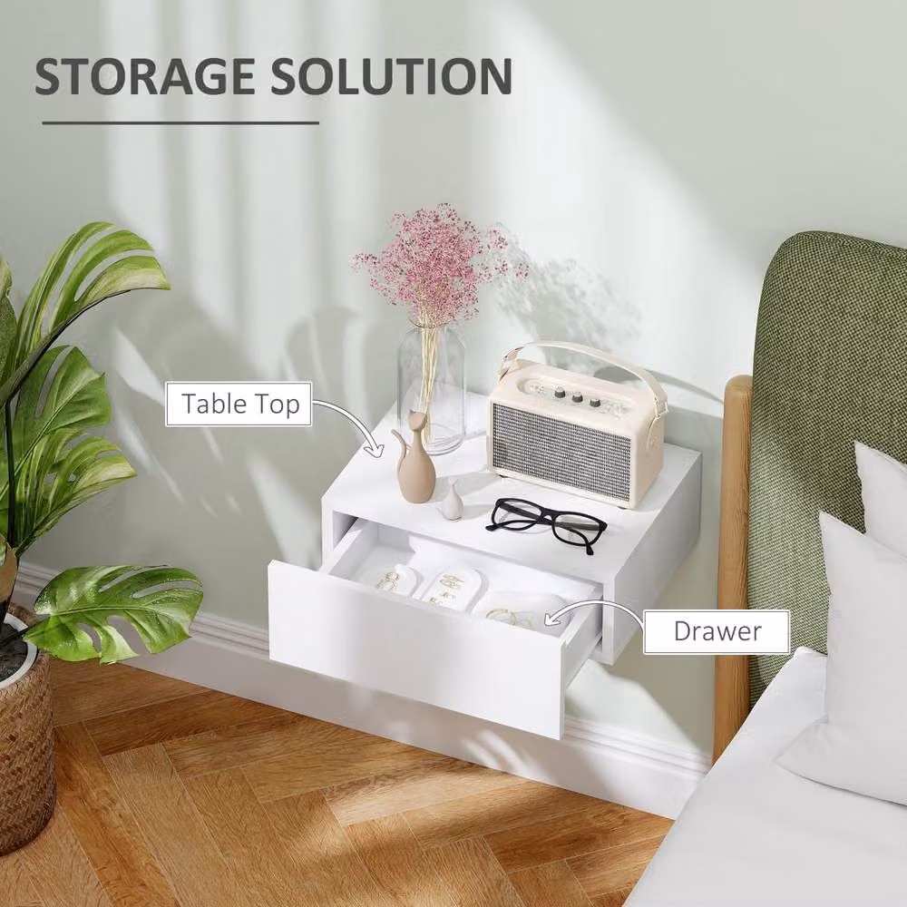 Wyld Haus Sosa White Wall Mounted Floating Bedside Table with Drawer, W/D/H: 40 x 30 x 15 cm – 3