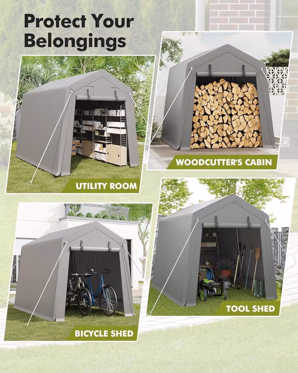 London Boutique Grey Garden Storage Shed with Roll-Up Zipper Door and Gable Roof – 4
