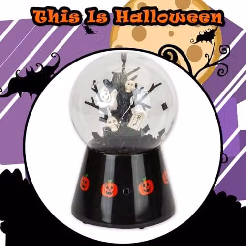 VFM e-Store Halloween Light Up Globe Tabletop Decoration, Black, W: 17 cm, D: 10 cm, H: 2.54 cm – 8