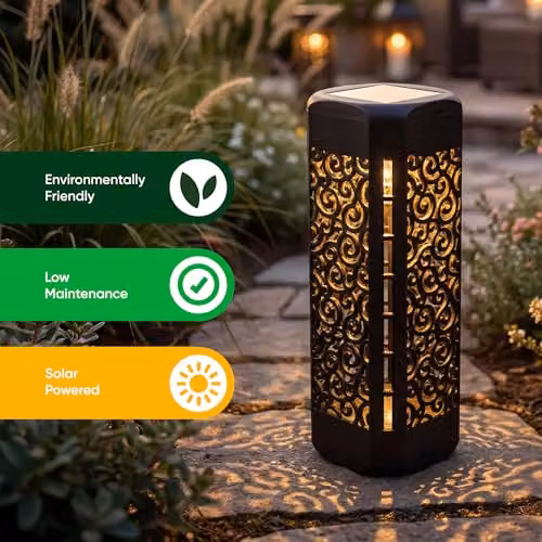 Gardenwize Pack of 4 Solar Powered LED Garden Path Lights in Black with Warm White Light and Dusk Sensor – 9