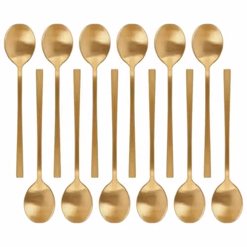 Argon Tableware Gold Coated Stainless Steel Teaspoons, Pack of 12