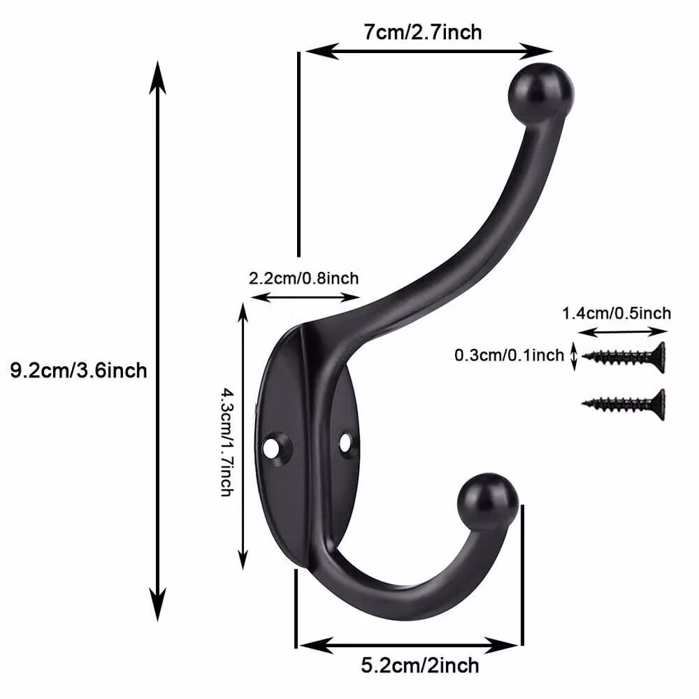 NESTLUNE 10-Piece Black Metal Double Wall Mounted Coat and Robe Hooks, Length: 500 mm – 2