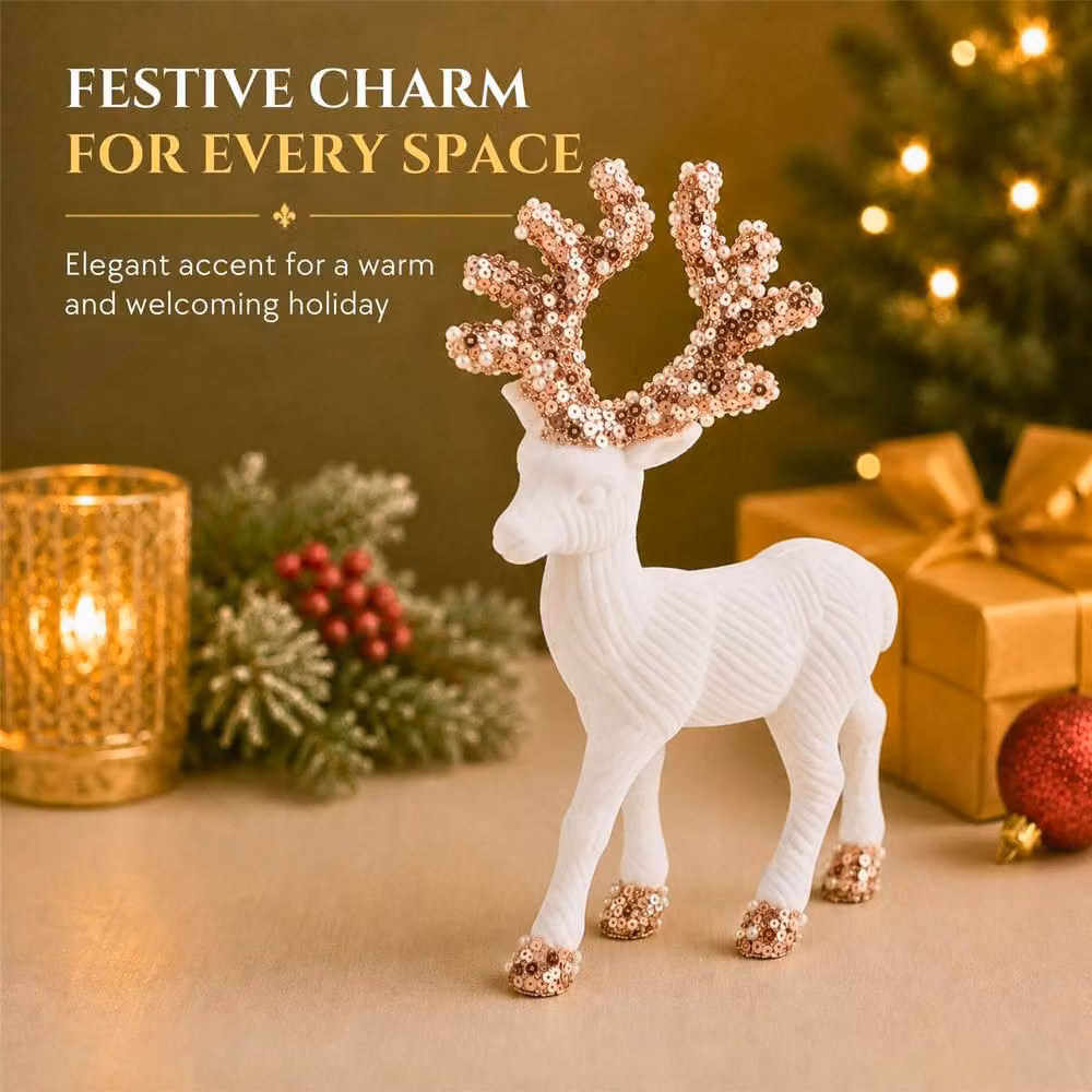Shatchi White Velvet Christmas Reindeer Figurine, Height: 20 cm – 6